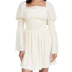 OPT Smocked‎ Puff Sleeve Cottagecore Mini Dress Cream Square Neck XS NWT